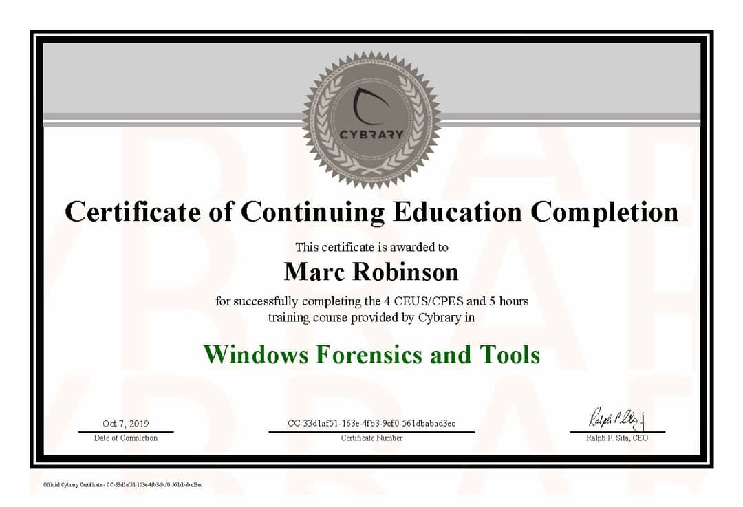 Windows Forensics and Tools Certificate